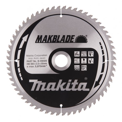 Makita B-09020 Makblade Pjovimo diskas 260X30X2,3mm 5° Švariam greitam pjuviui