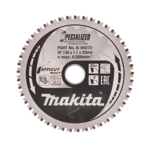 Makita B-69272 Pjovimo diskas HM 136X20X1,1MM, Z-45, Metalui, EFFICUT METAL