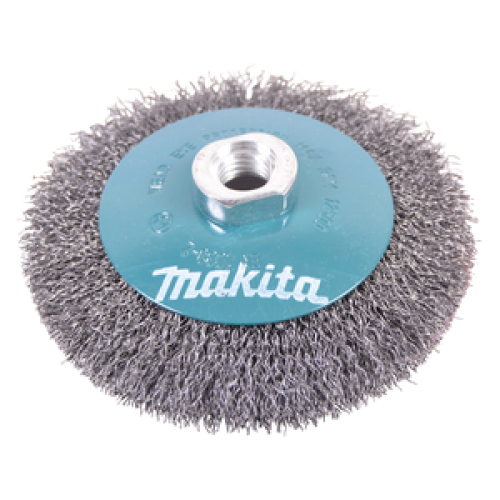 Makita D-39849 Kūginis šepetys 115mm x M14; "banguotas" 0,3mm, viela 125, 150, 180, 230mm