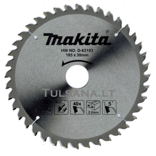 Makita D-62103 Pjovimo diskas aliuminiui 185x30x2.2mm 40T 5° ALU