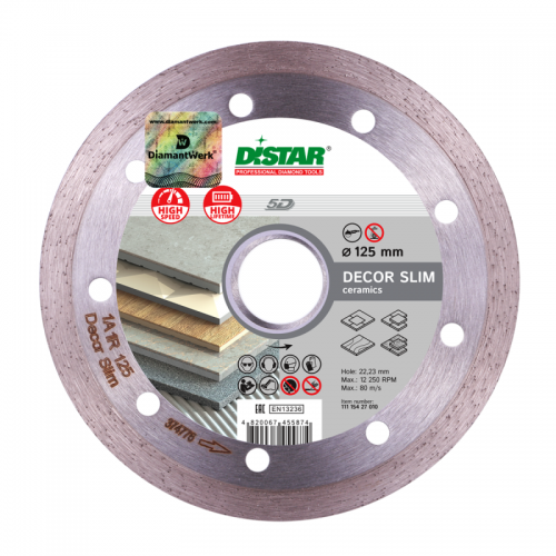 Distar 11115427010 Decor Slim Ø125mm Deimantinis diskas Ištisinis segmentas pjauti plyteles